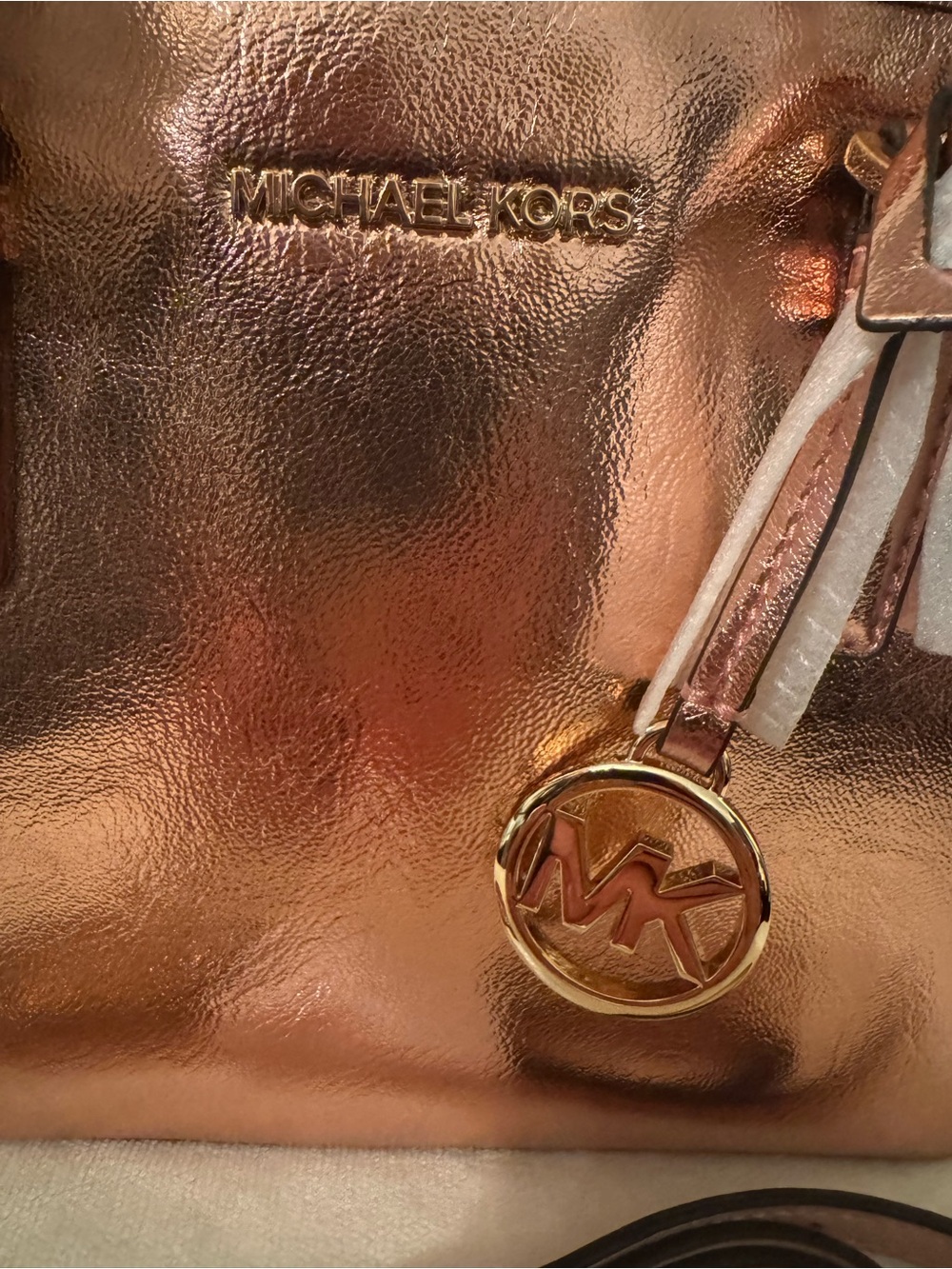 Michael Kors Metallic PrimRose Gold Leather Satchel with MK Charm - Picture 2 of 8